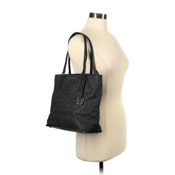 MICHAEL KORS Morgan Black Gray Logo Print Leather Medium Tote Bag - Picture 2 of 9